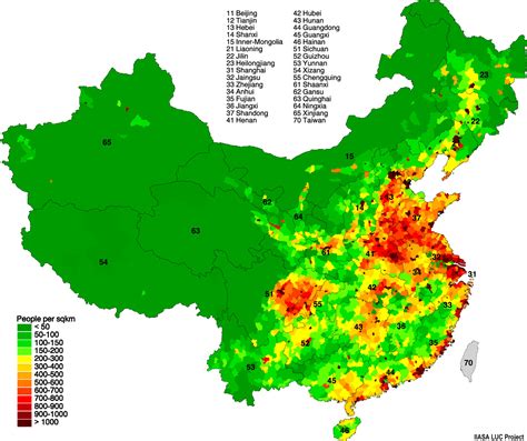china population map relative to area